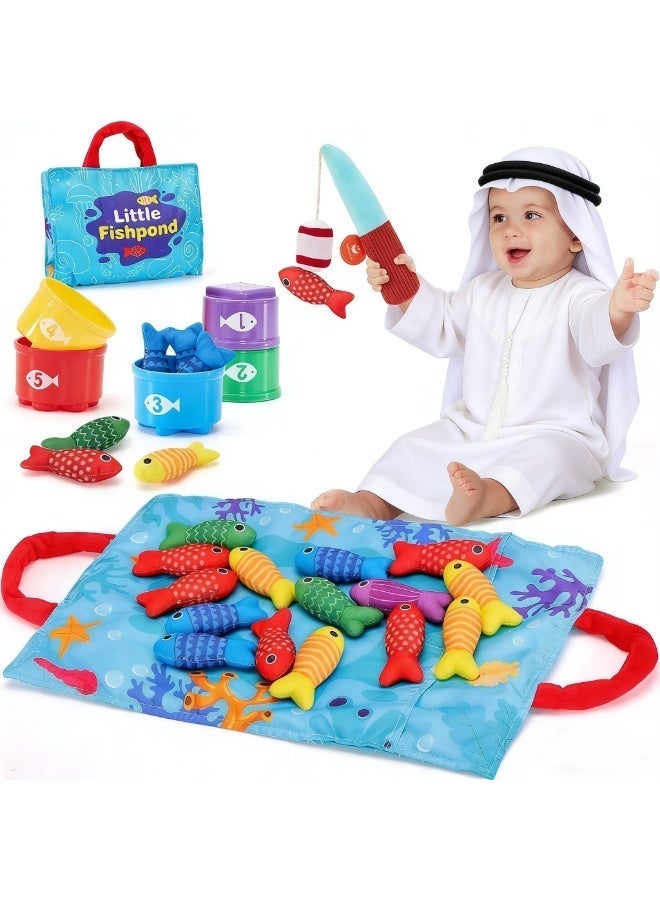 لعبة صيد قماشية ١٠ في ١ للأطفال الصغار مع أكواب قابلة للتكديس، وعدّ الأرقام، وفرز الألوان، وتعلم الأشكال، وألعاب مونتيسوري للأطفال من عمر ٦ أشهر فما فوق، هدية مثالية لأعياد الميلاد للأولاد والبنات - Image 1